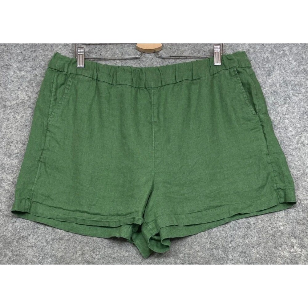 J Crew Tropez Linen Short Women XL Green Shorts Pull On Coastal Beach Minimalist